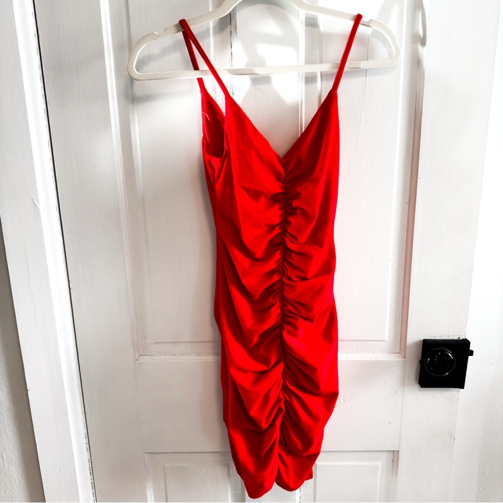 SHEIN Red Ruched Mini Dress